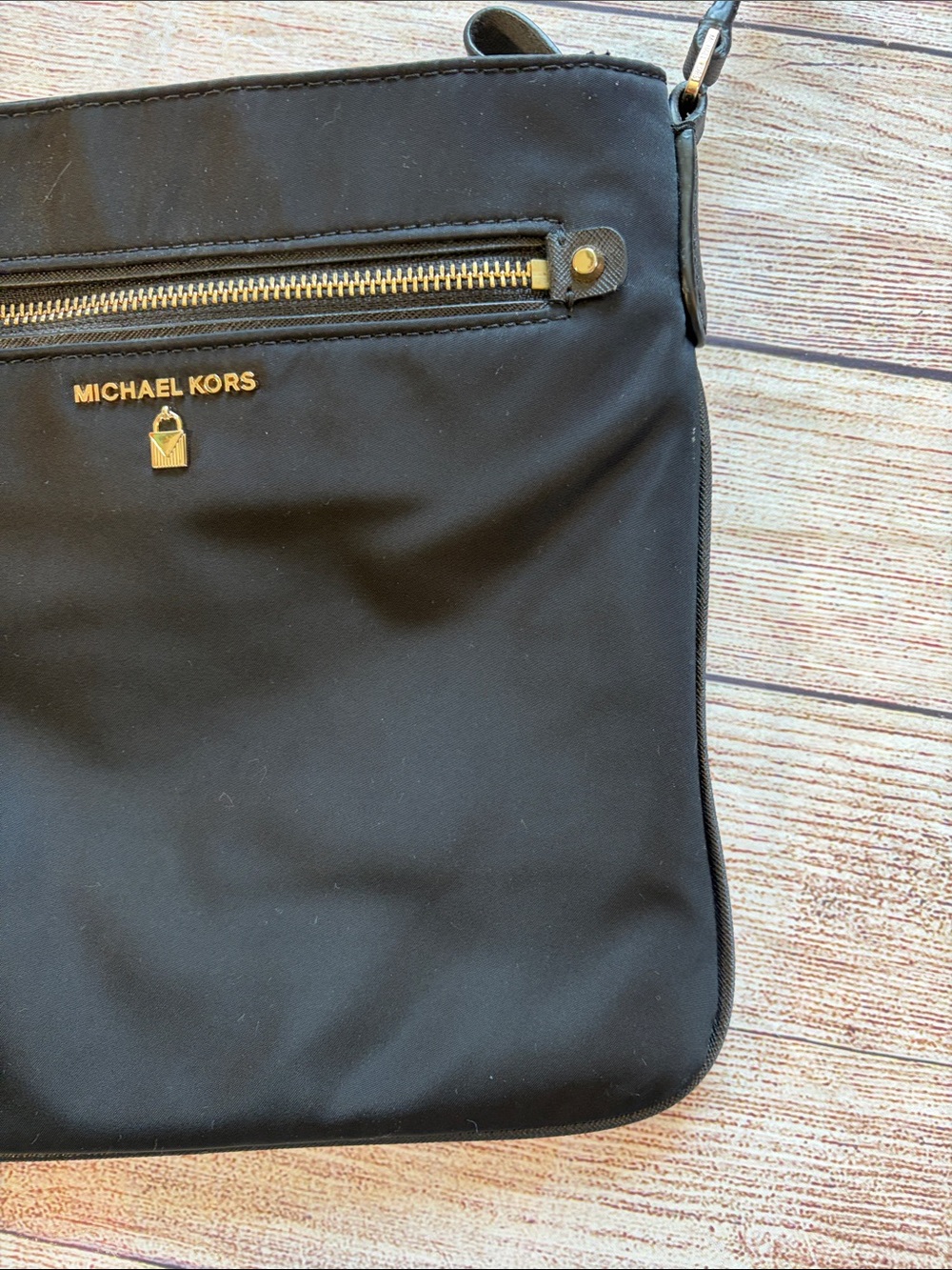 Michael Kors Black Nylon Crossbody Messenger Bag with Gold Hardware - Picture 2 of 5
